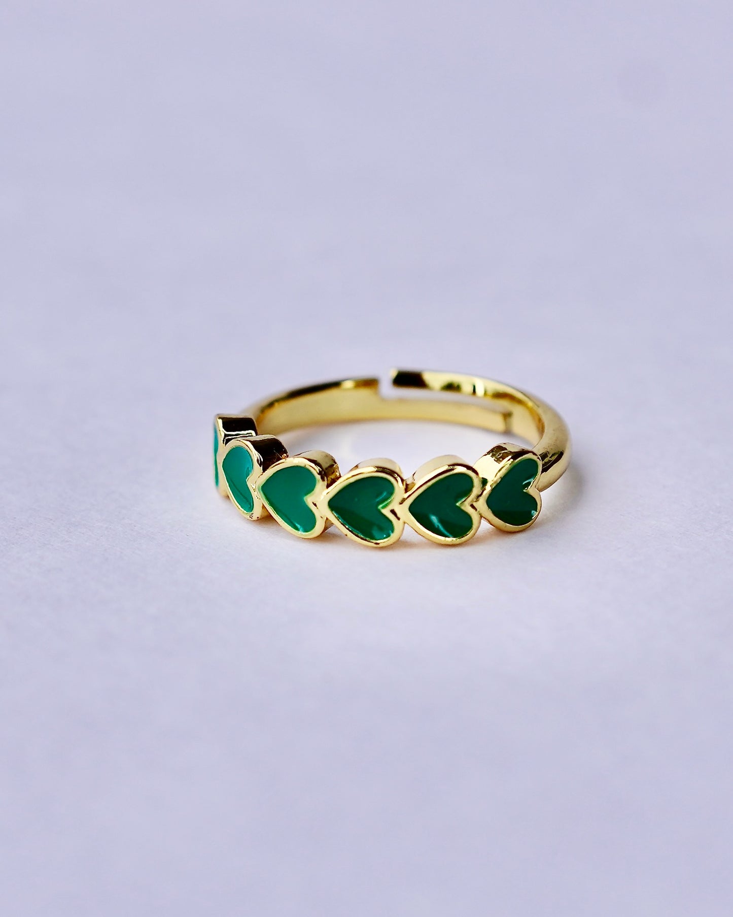Emerald Green Heart Ring – Gold Plated Adjustable Band