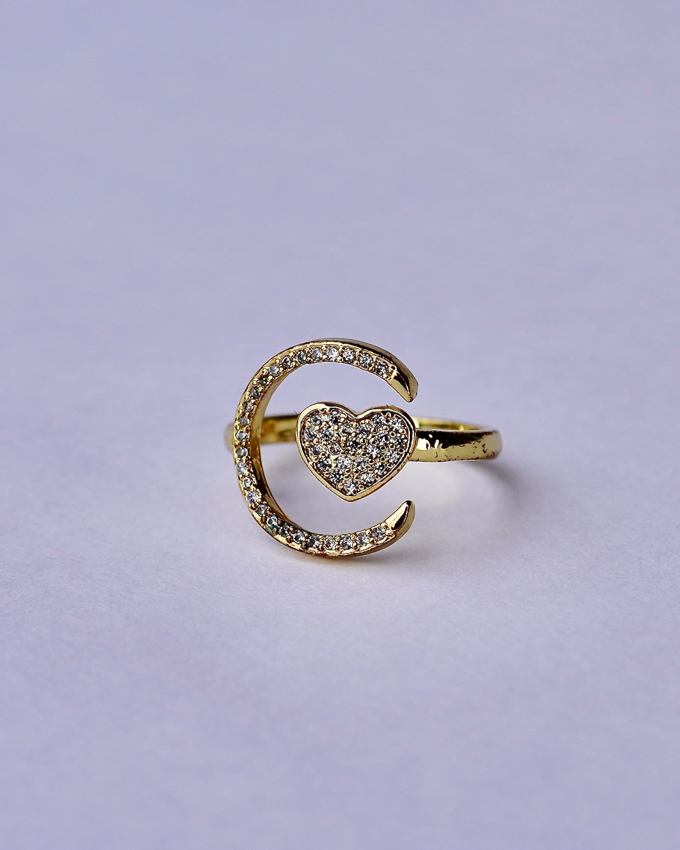 Adjustable Heart & Crescent Ring – Gold, Silver & Rose Gold
