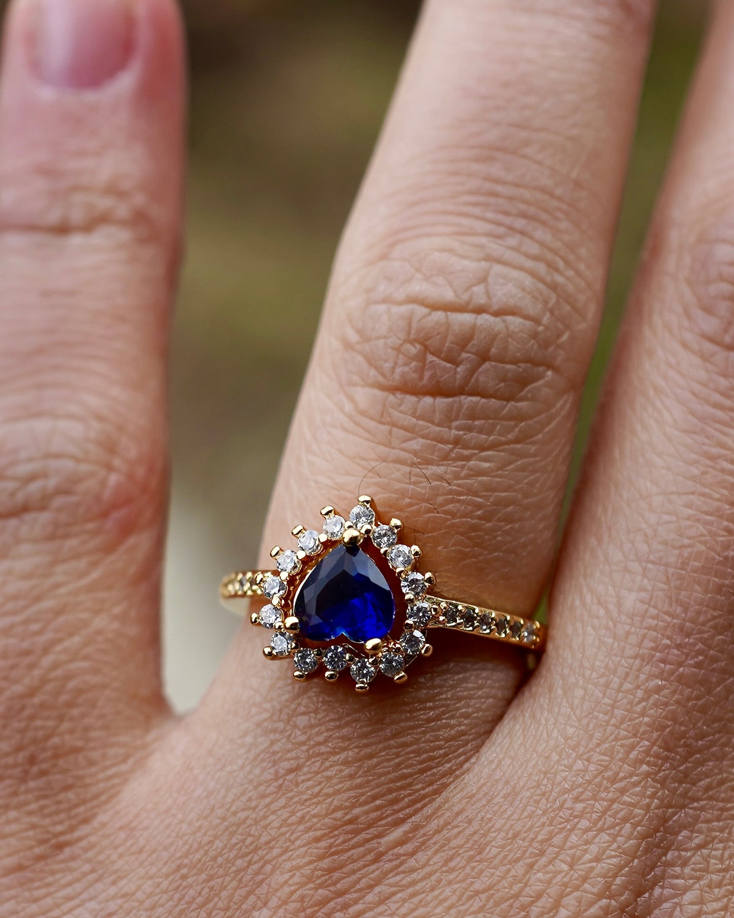 Royal Blue Heart Halo Ring