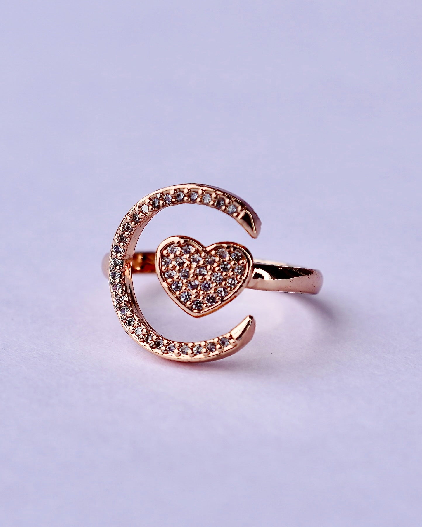 Adjustable Heart & Crescent Ring – Gold, Silver & Rose Gold