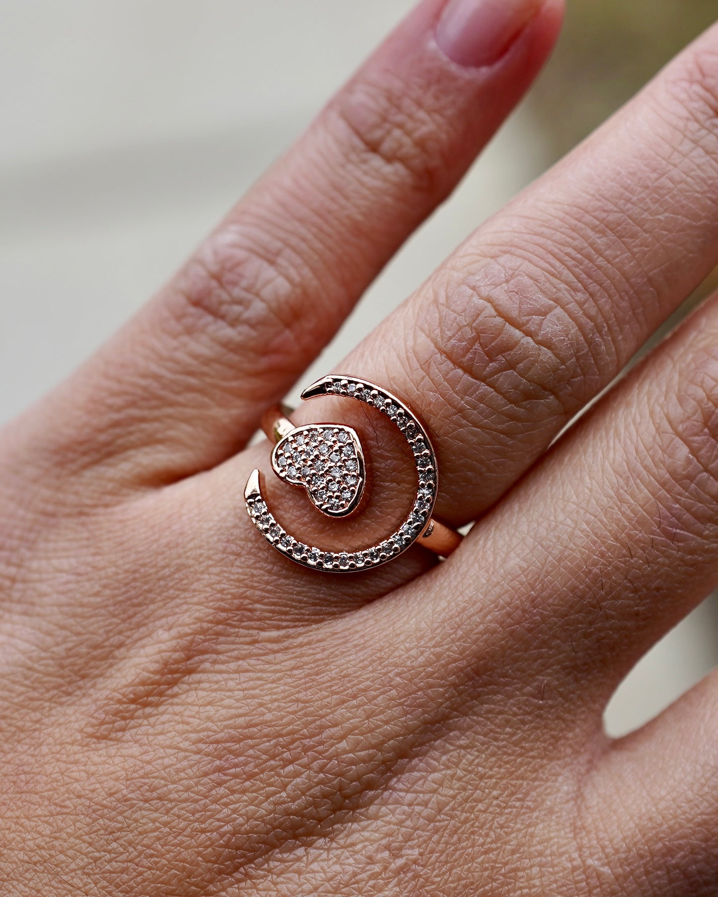 Adjustable Heart & Crescent Ring – Gold, Silver & Rose Gold