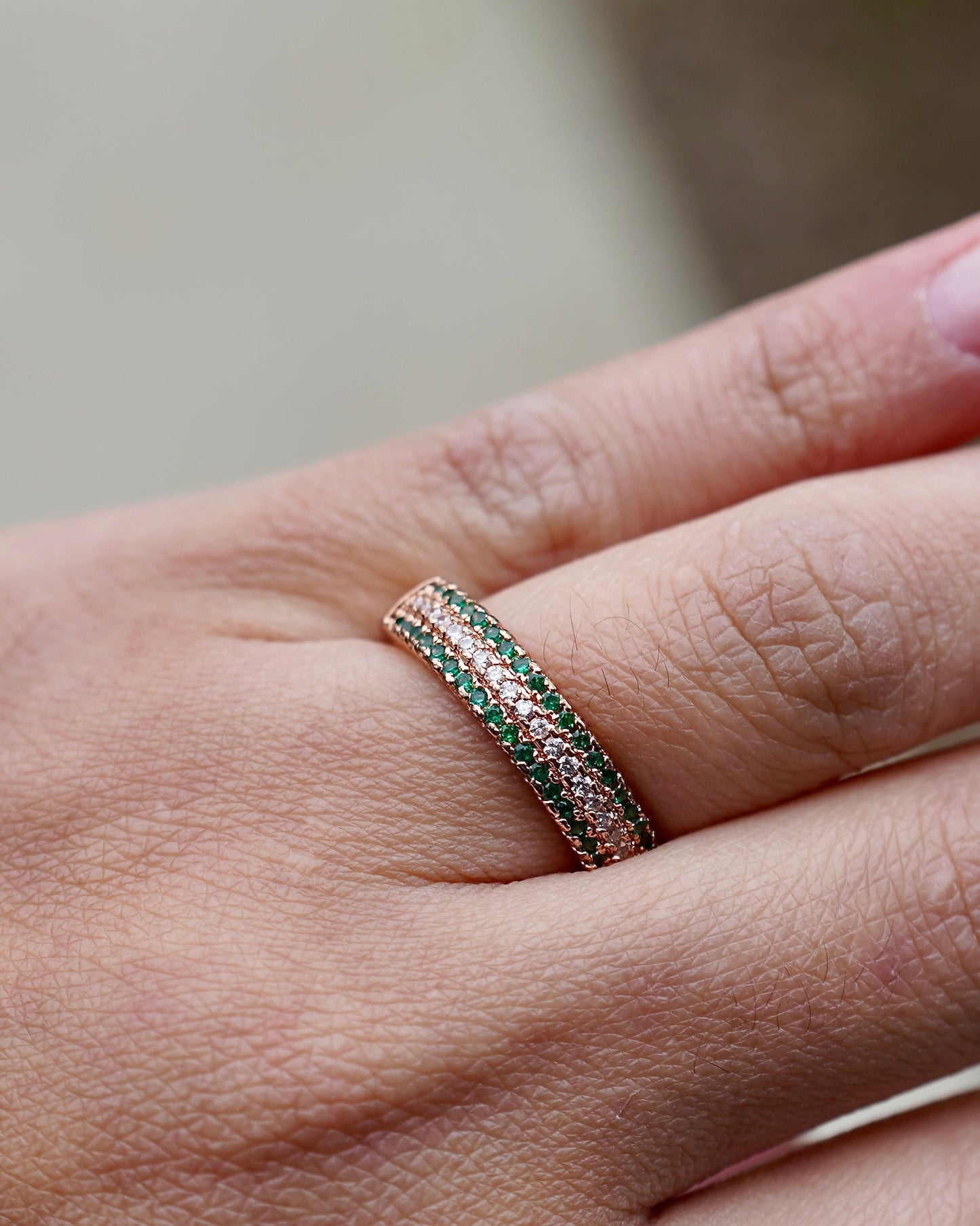 Emerald & Diamond Pavé Band Ring