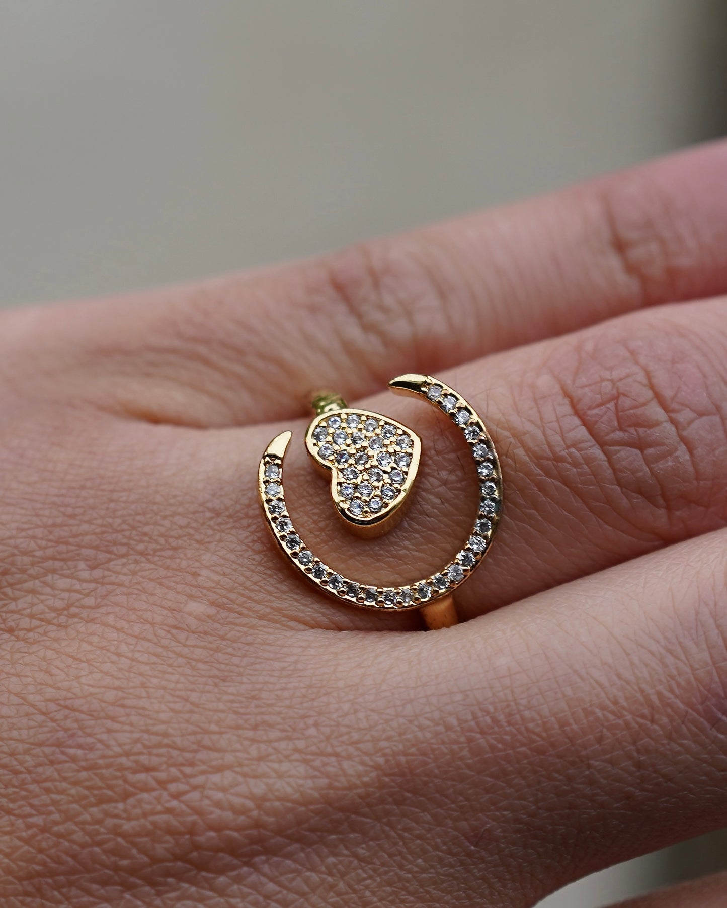 Adjustable Heart & Crescent Ring – Gold, Silver & Rose Gold