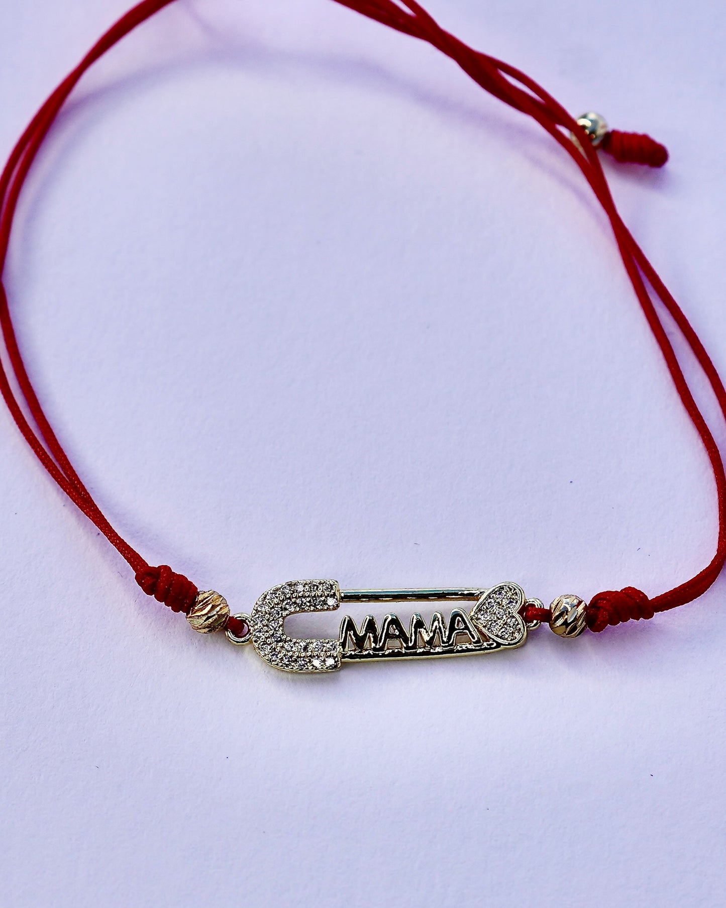 “Mama” Safety Pin Red Cord Bracelet