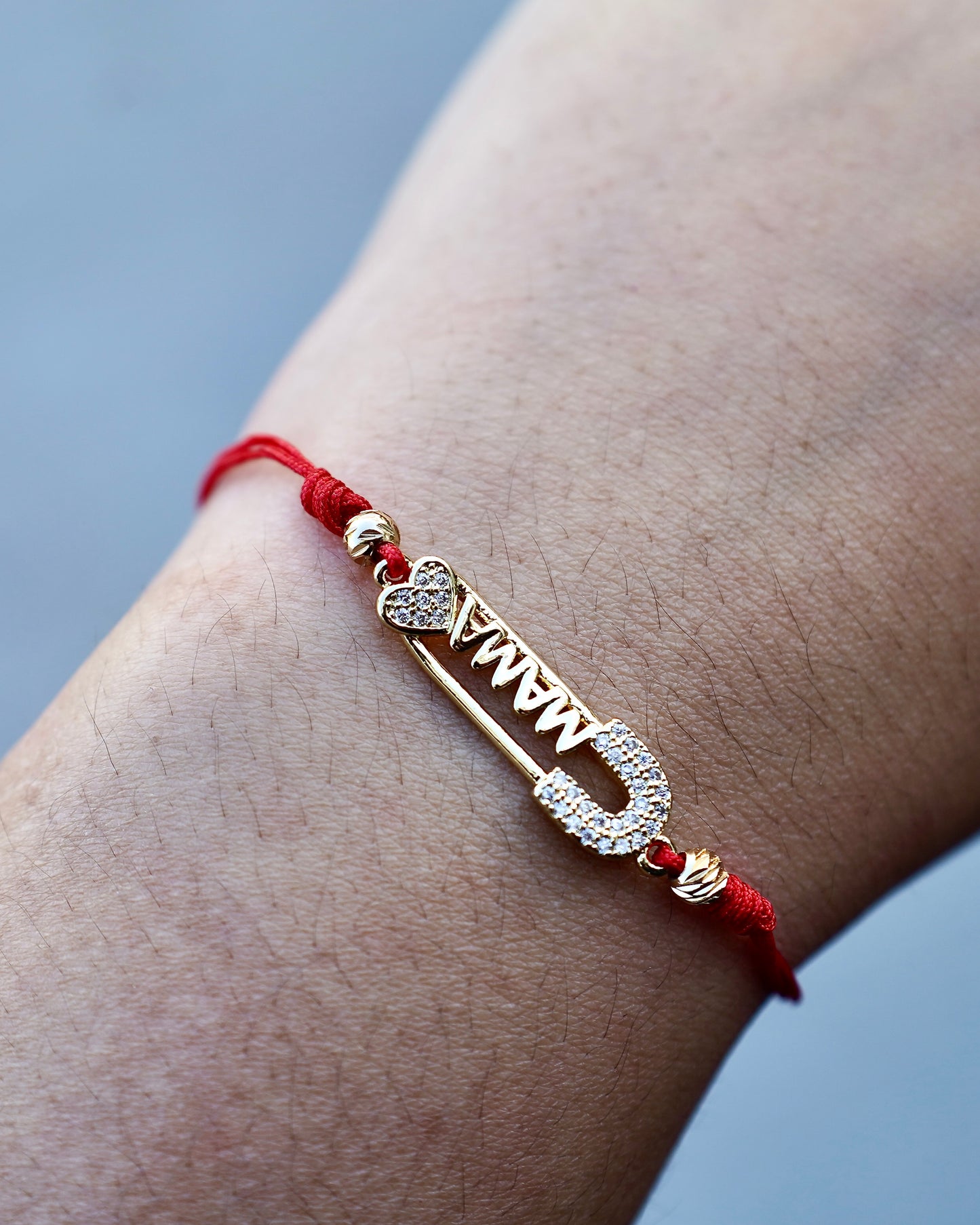 “Mama” Safety Pin Red Cord Bracelet