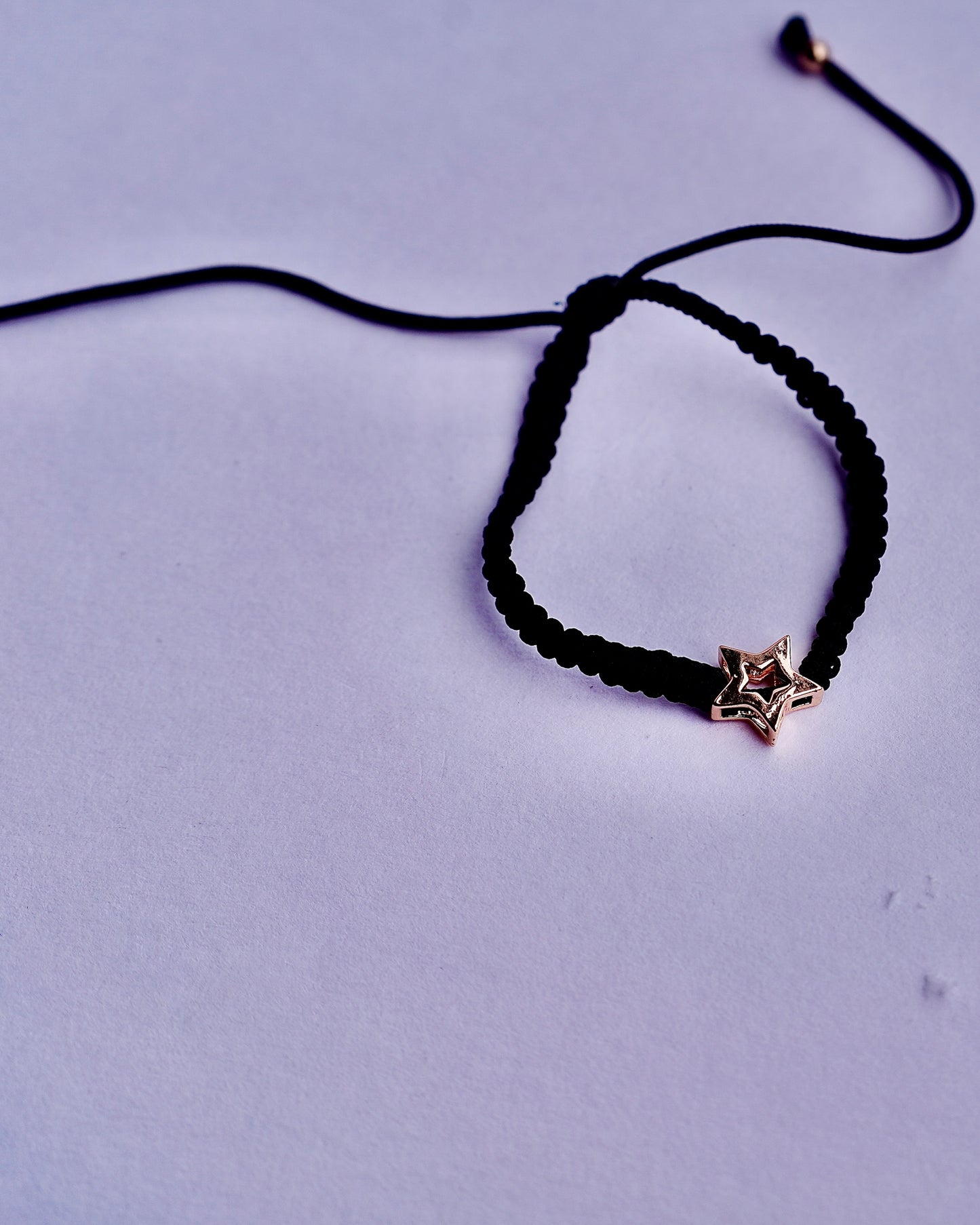 Adjustable Black Cord Bracelet with Hollow Star Charm
