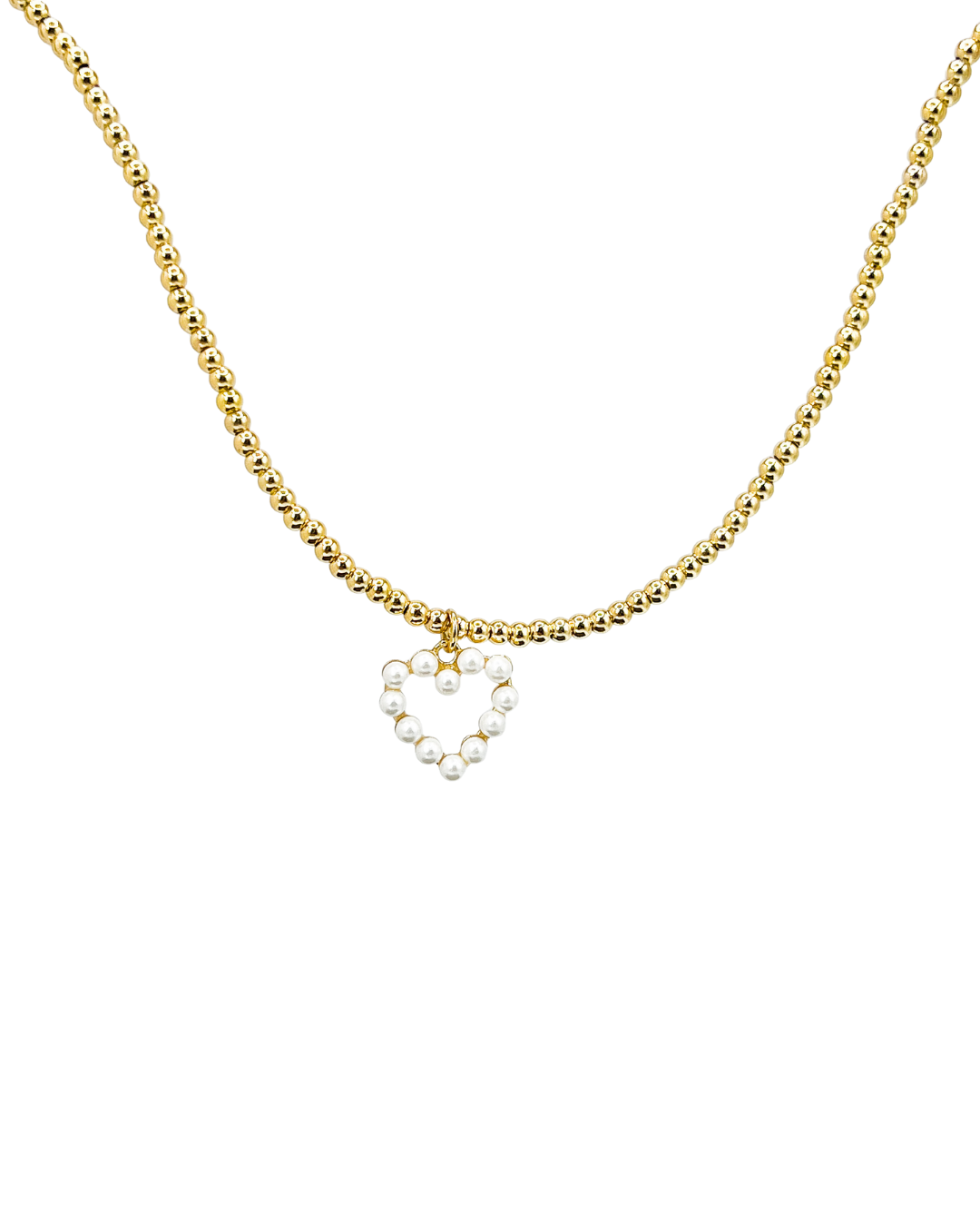 Collar Dorado con Dije de Corazón de Perlas