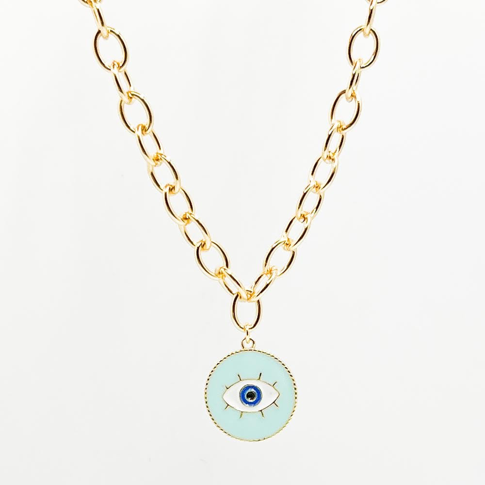 Collar Dorado con Dije Redondo de Ojo Protector en Turquesa