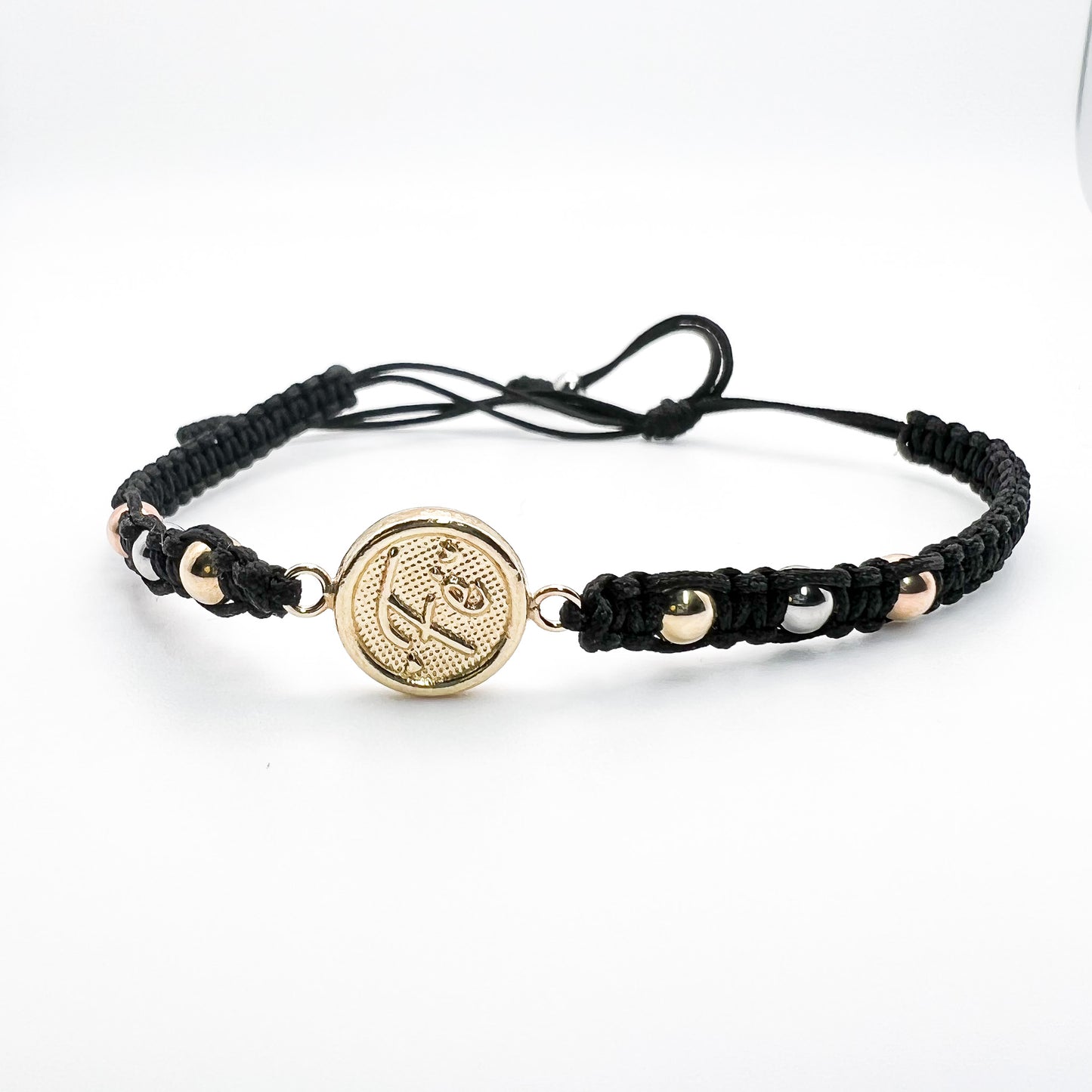Faith & Strength Adjustable Bracelet – Gold-Plated Charm with Black Cord