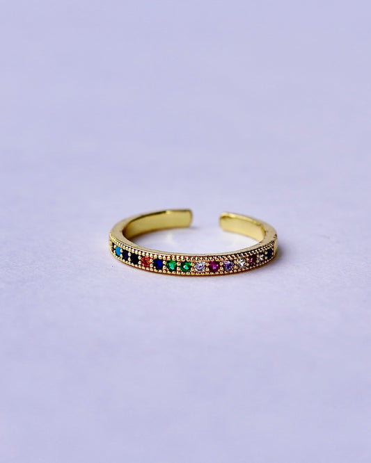 Rainbow Sparkle Adjustable Ring – Colorful Elegance