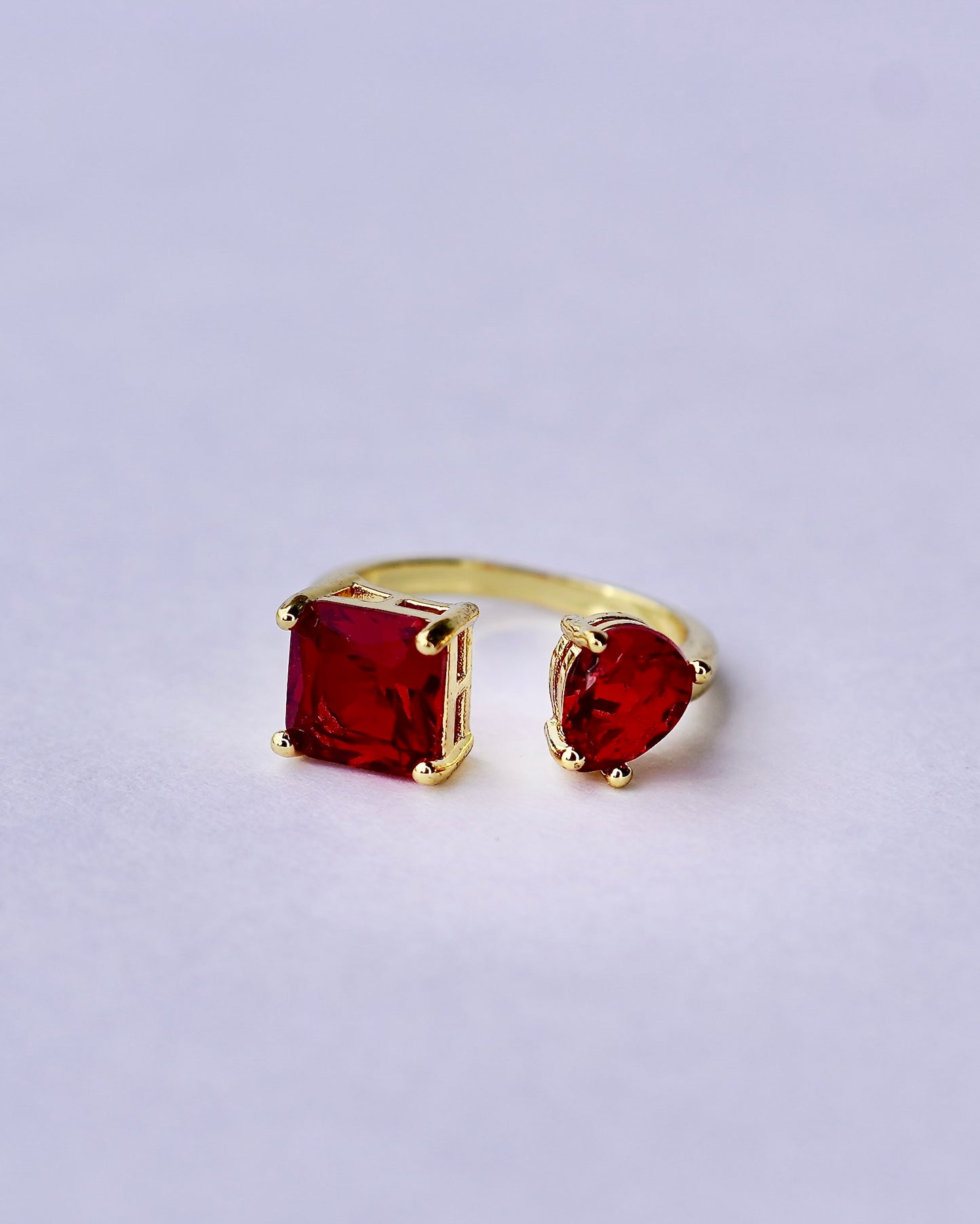 Dual Gem Red Zircon Adjustable Ring