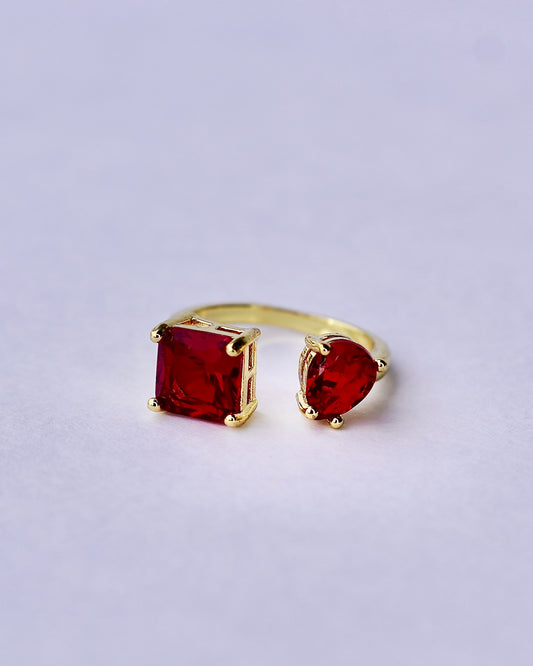 Dual Gem Red Zircon Adjustable Ring