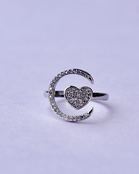 Adjustable Heart & Crescent Ring – Gold, Silver & Rose Gold