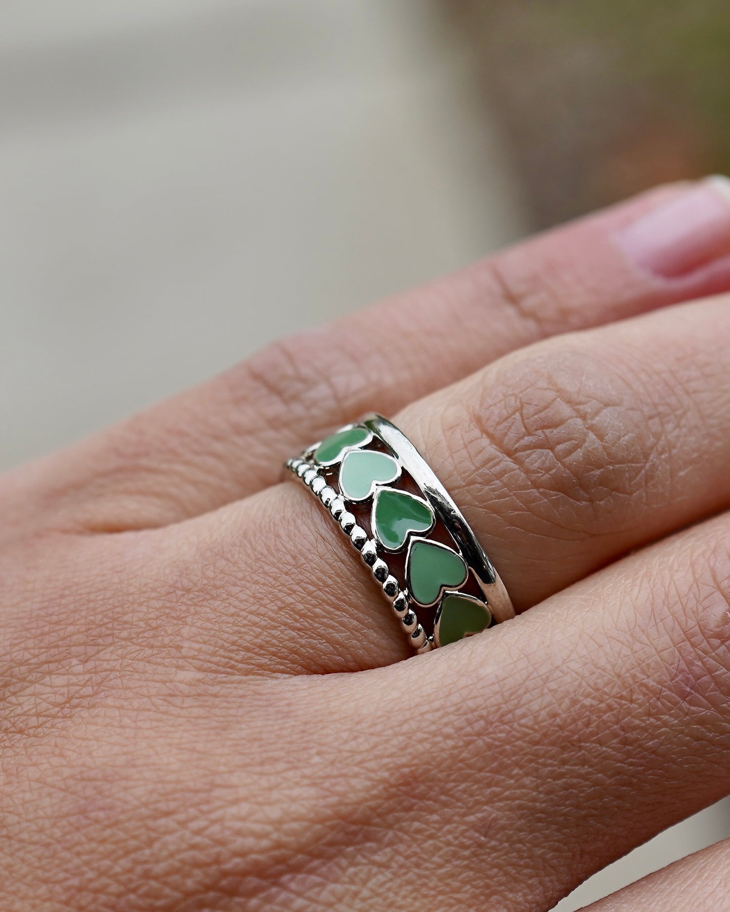 Green Heart Adjustable Ring – Sterling Style