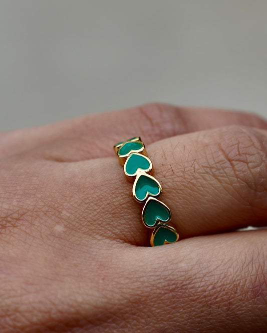 Emerald Green Heart Ring – Gold Plated Adjustable Band