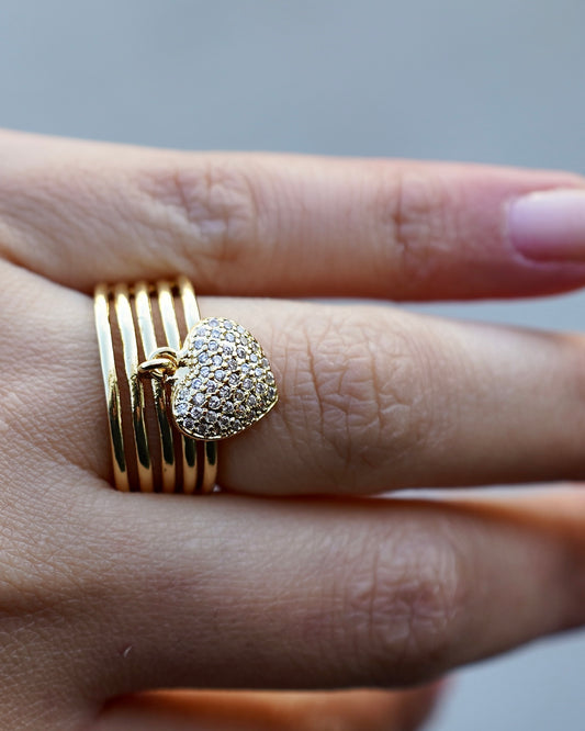 Heart Charm Multi-Band Ring