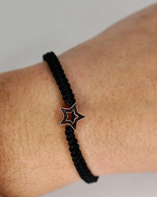 Adjustable Black Cord Bracelet with Hollow Star Charm