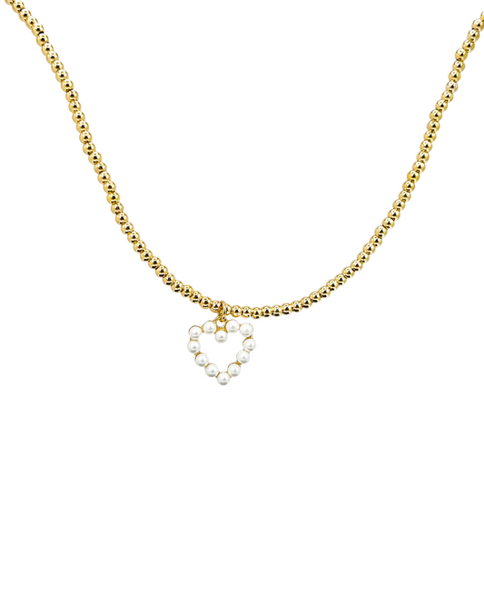 Collar Dorado con Dije de Corazón de Perlas